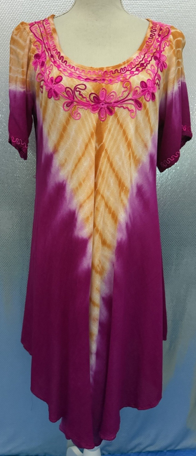 Shoreline Dress Womens One Size Fits Most Orange Pink Tie Dye Boho Embroidered