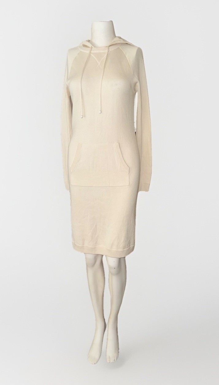 RALPH LAUREN Black Label Silk Cashmere Sweatshirt Dress sz S Hood Pockets Ivory