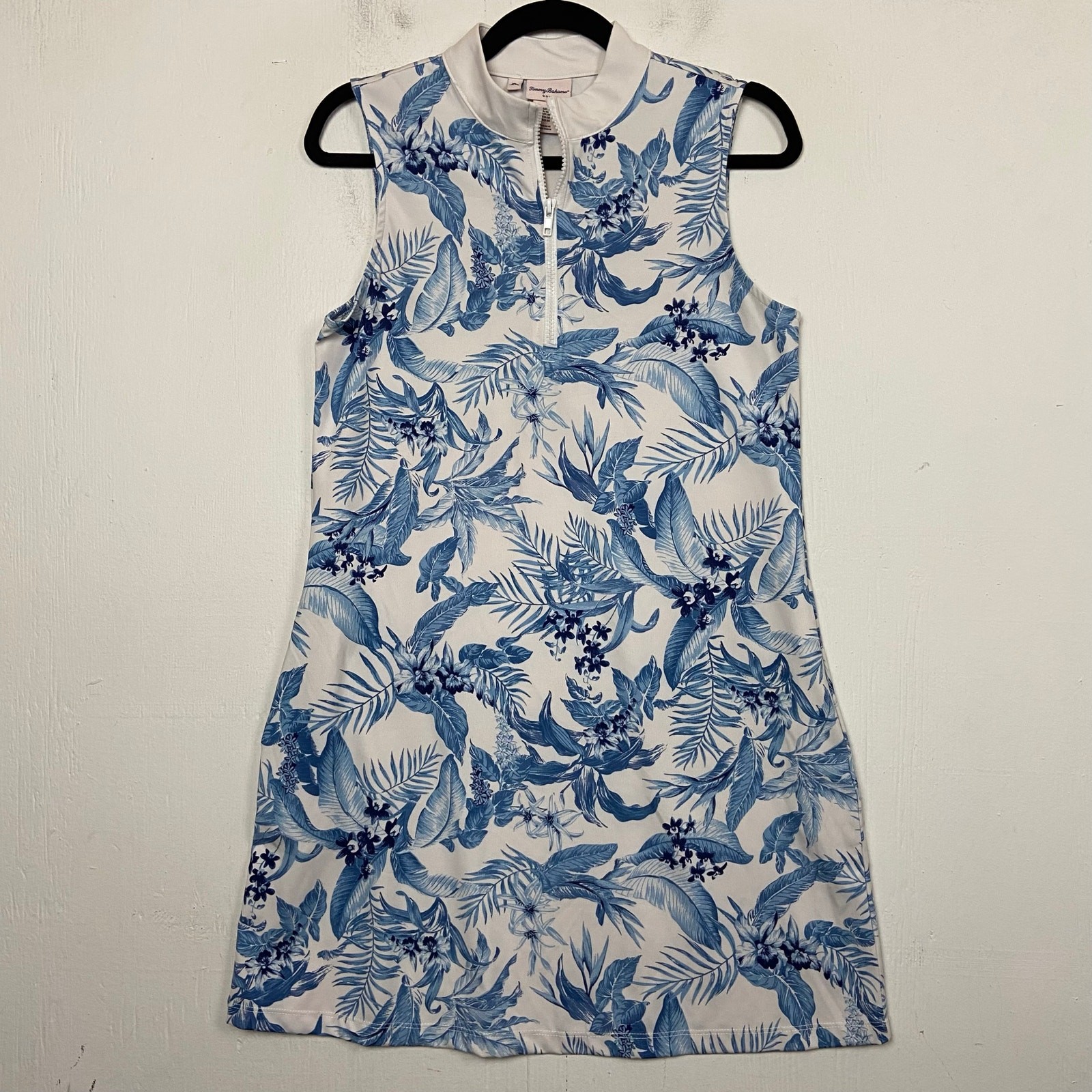 Tommy Bahama Golf Blue Tropical Floral Sleeveless 1/4 Zip Dress Size Medium