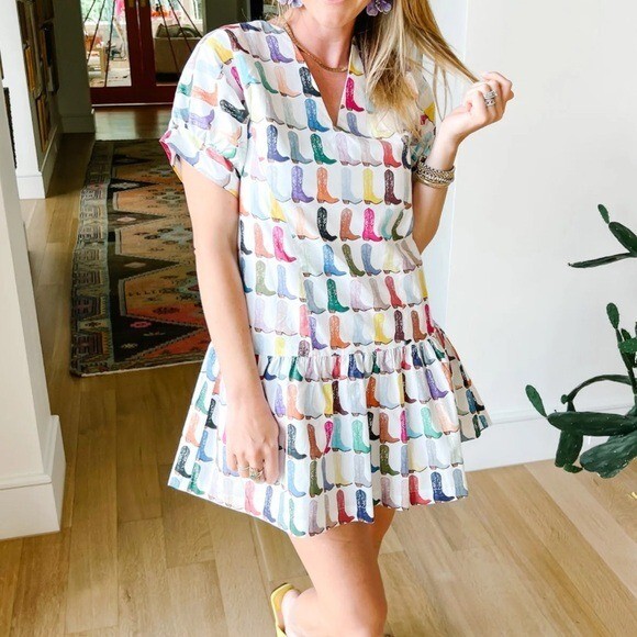 Brooke Wright Lucy Dress Multicolor Linen Blend Shift Size XS