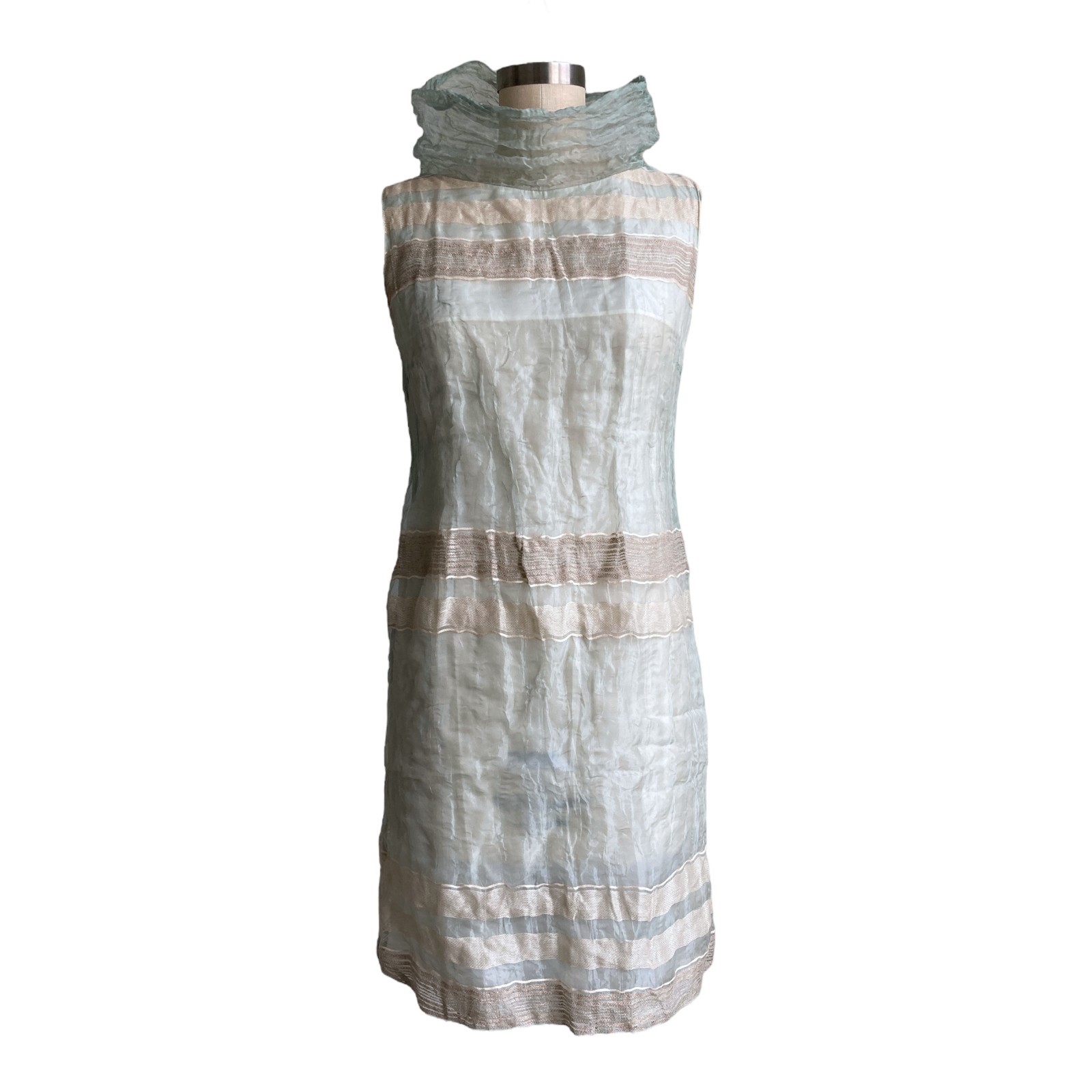 gianfranco ferré studio y2k mint green & silver turtleneck shift dress