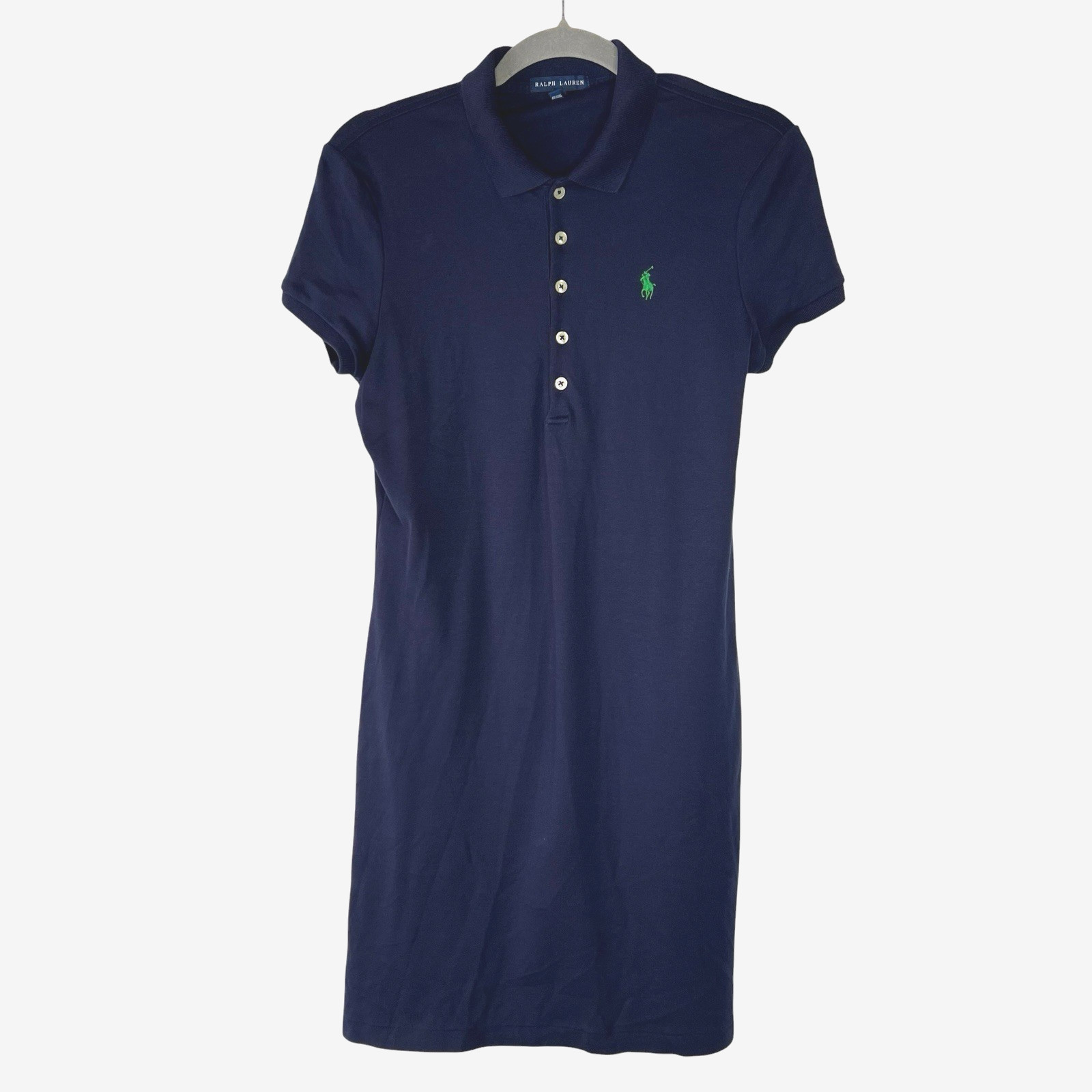 Ralph Lauren Women Polo Shirt Dress Cap Sleeve Green Pony Athleisure Medium Blue