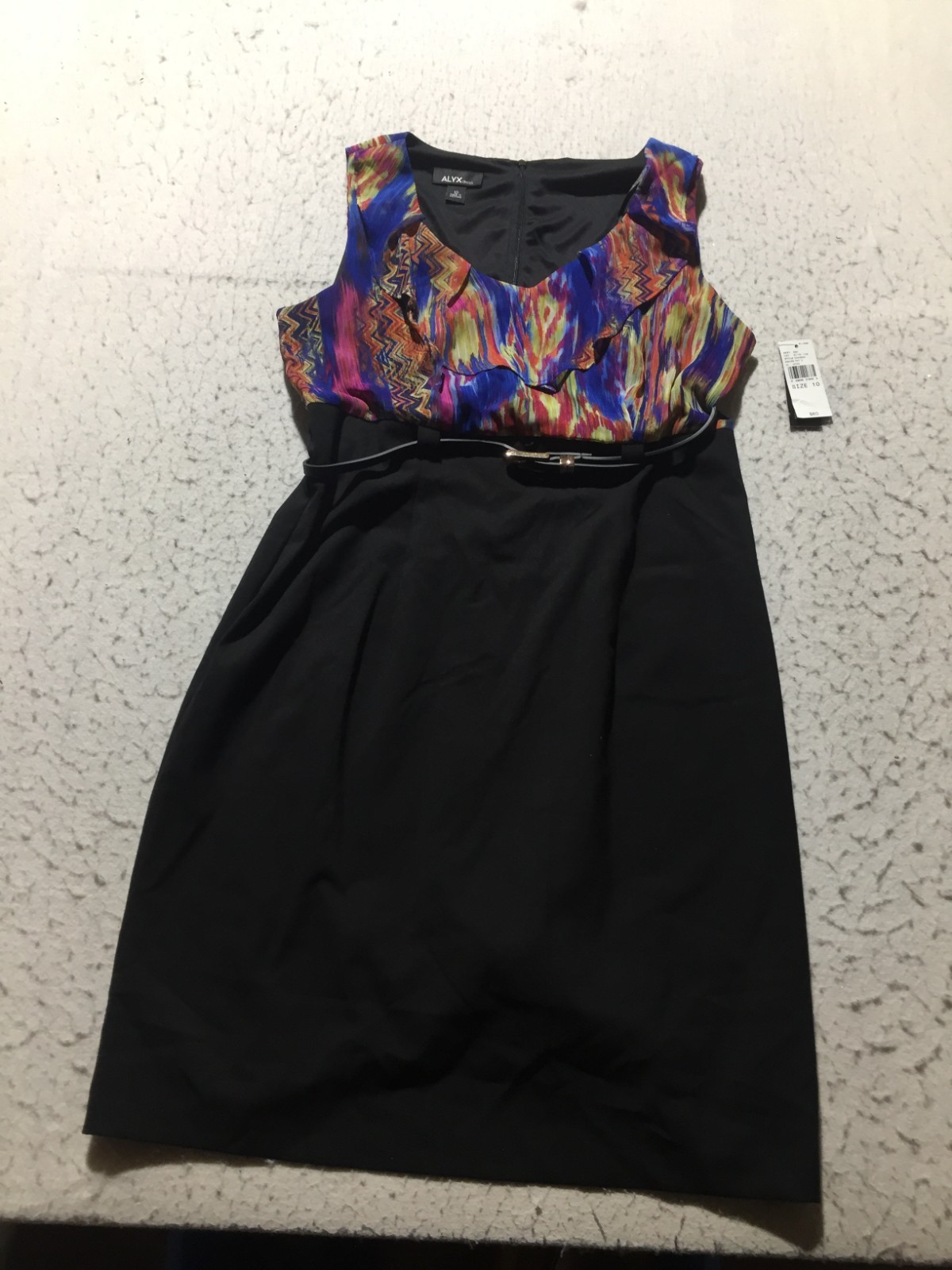NEW Alyx Dress Womens 10 Black Multicolor Sleeveless V Neck Belted