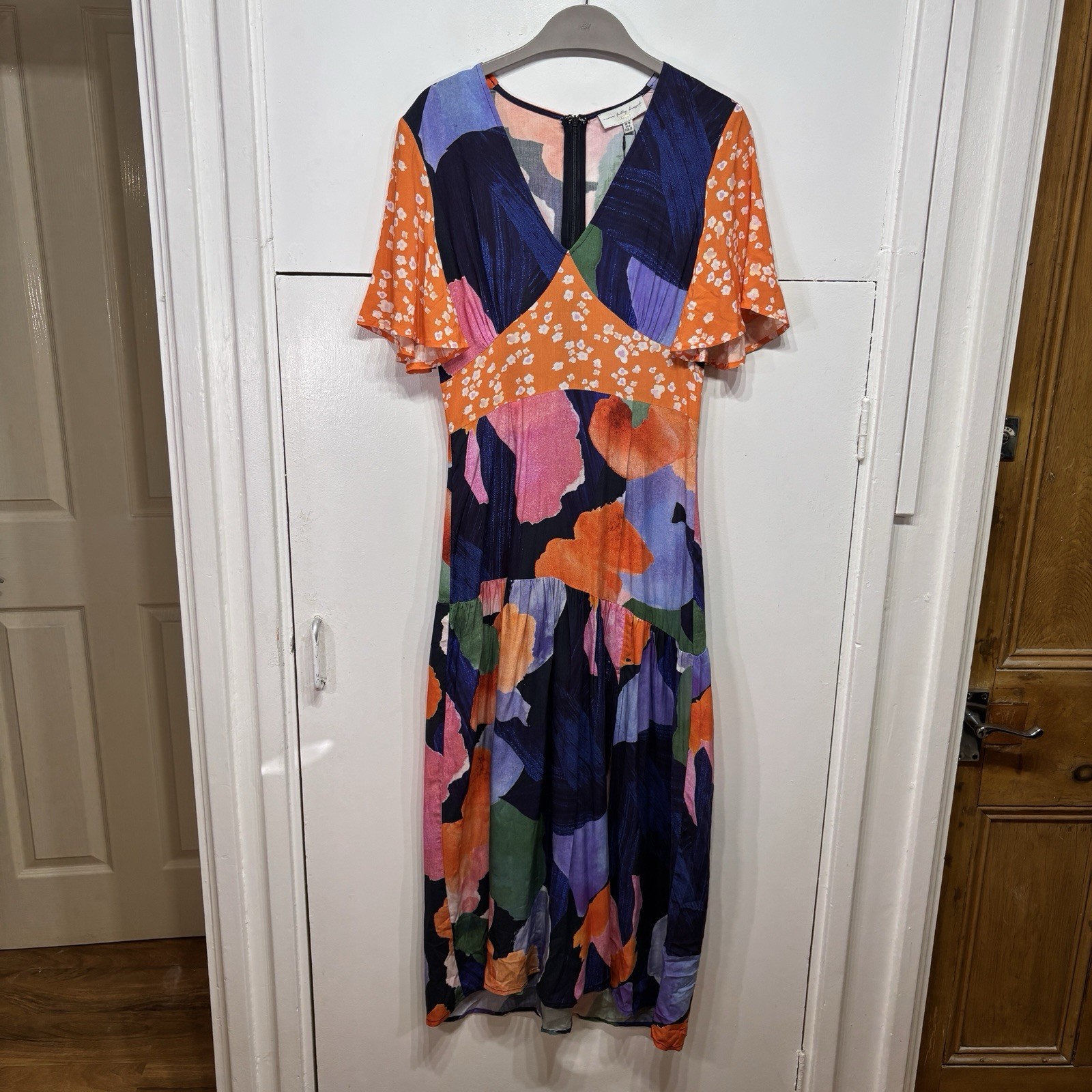 Never Fully Dressed Spliced Artist Clover Dress Floral Orange Midi UK 10 NWT
