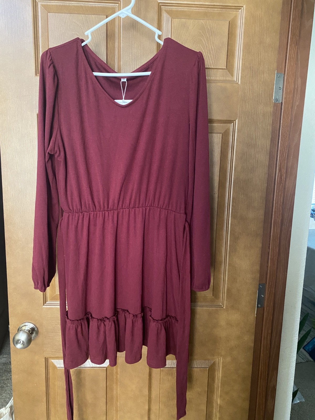 Womens long sleeve dress. Wine red. at or above knee length