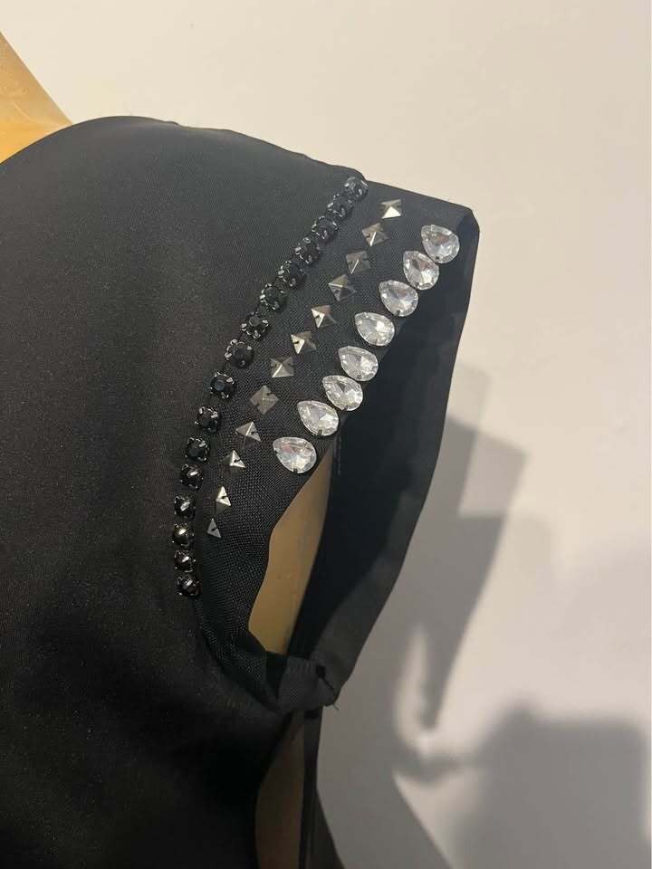 Black Mesh Panel Embellished Dress