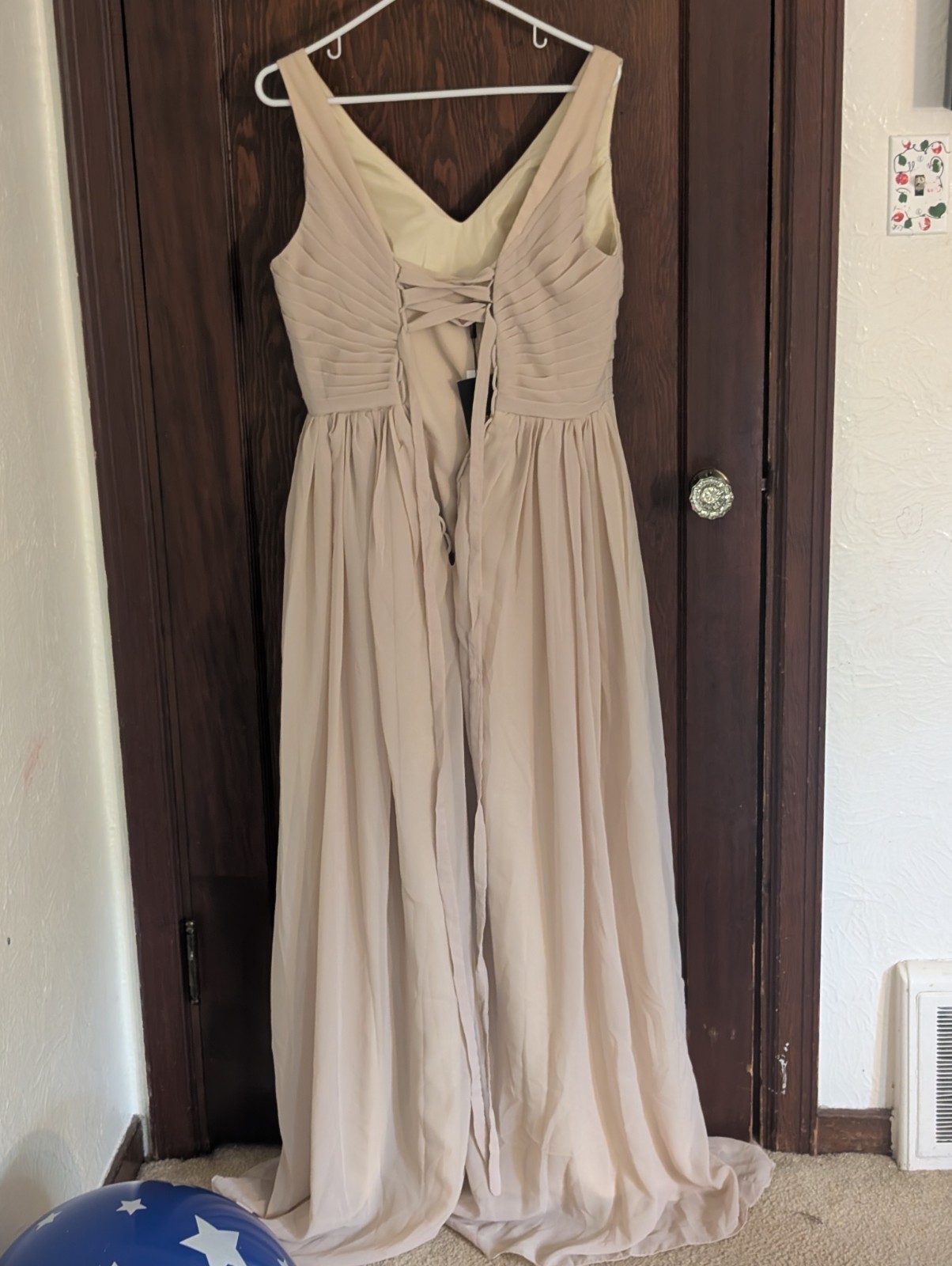 Ryanth Beige Cream Pleated Chest Tank Corset Back Maxi Bridesmaid Formal Mother