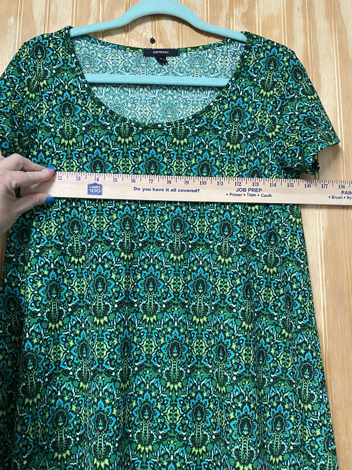 Espresso A-line Shift Dress Floral Geometric Green Jewel Tone