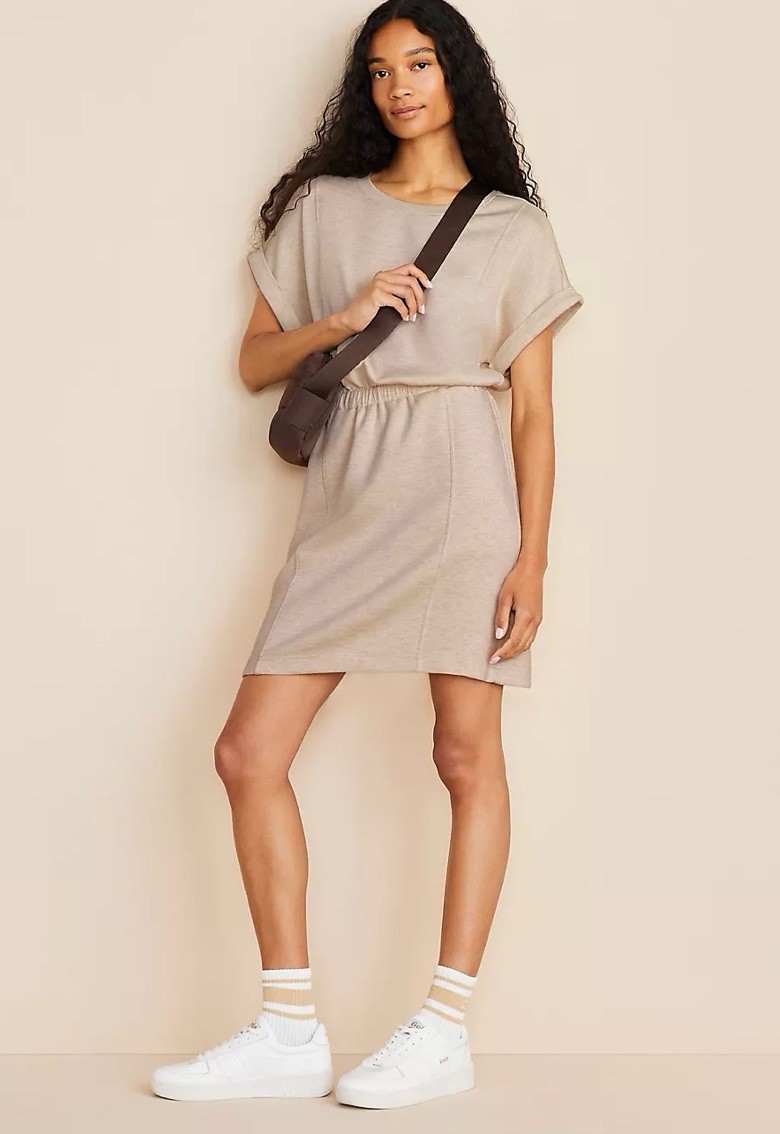 Lou & Grey Heathered Scubasoft Mini Pocket Dress Sz Large Athleisure Travel