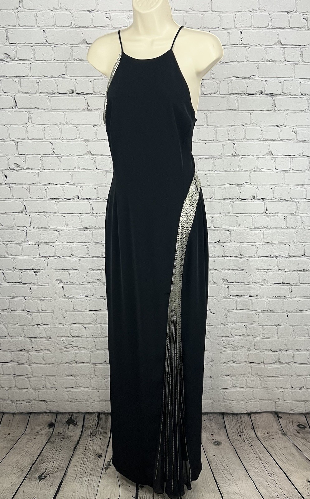 Jovani Black Beaded Strappy Back High Neck Long Formal #81120 Gown Dress 6