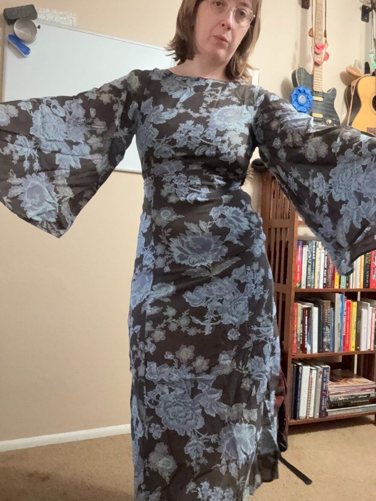 Free People Melrose Floral Bell Sleeve Backless Maxi Dress