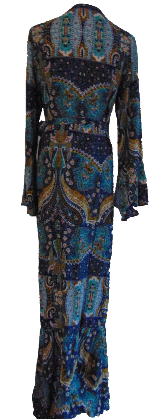 ADELE B. WOMENS COTTON PAISLEY LONG WRAP DRESS MULTI COLOR RUFFLED BOTTOM ~ S