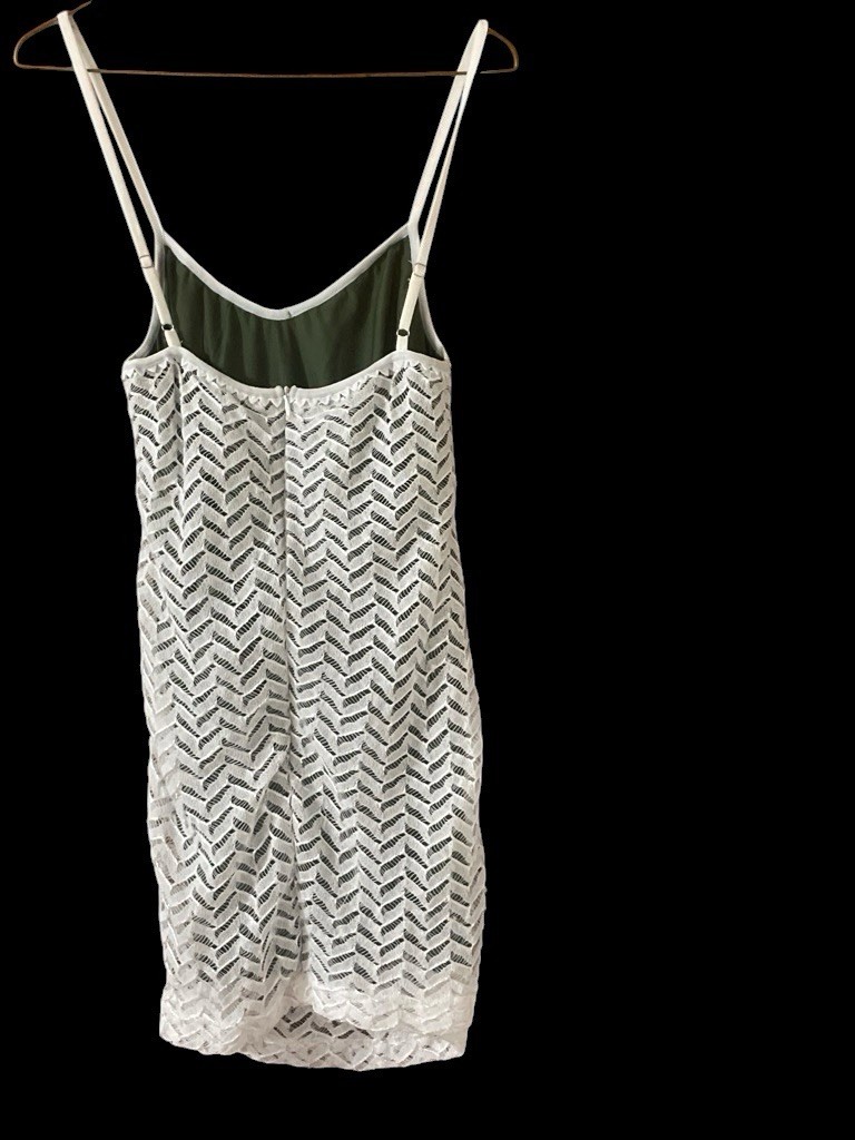 Crafted White Lace Chevron Slip Dress S Women Knee Length Scoop Neck Strappy