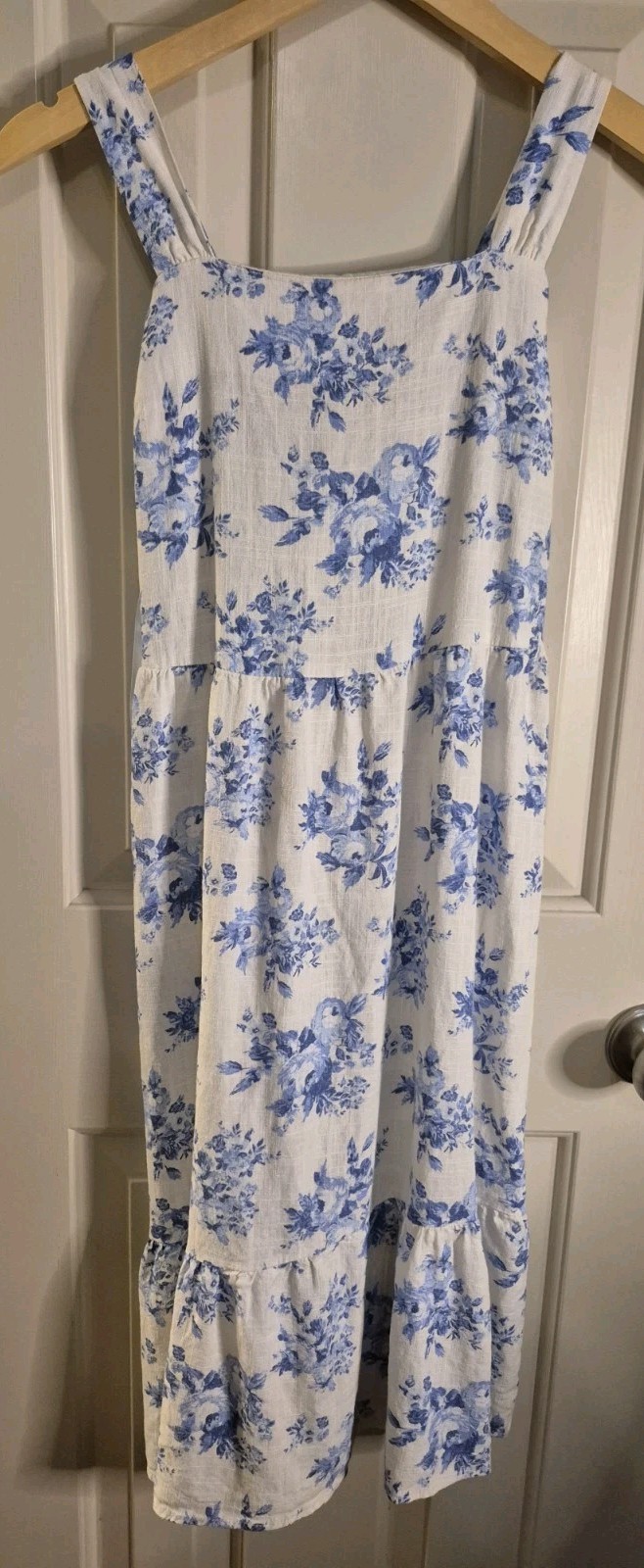 Woman’s Monteau Los Angeles Blue Linen/Rayon Sun Mid dress Summer Size Small