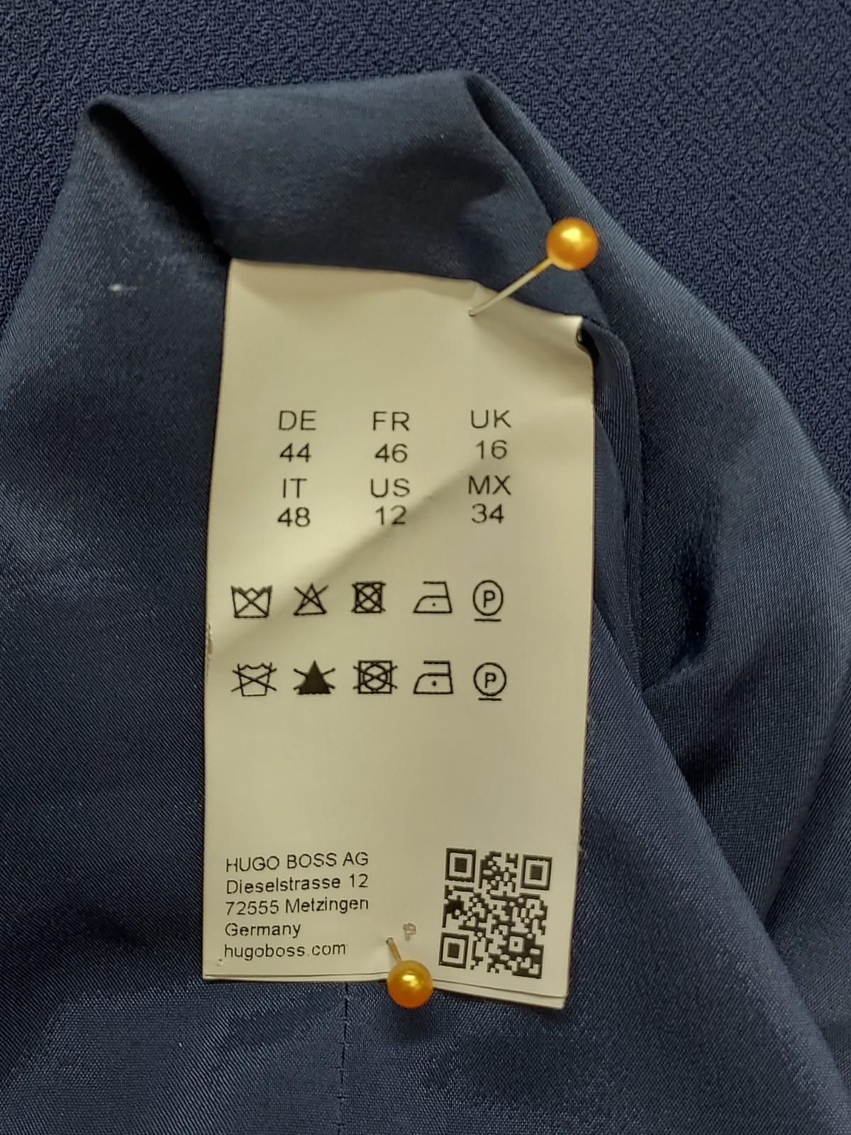 Hugo Boss Women Shift Dress 12 Blue Back Zipper Tie Waist Short Sleeve Cocktail