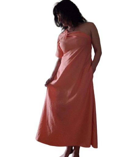COS One Shoulder Maxi Dress Rose Terracotta Asymmetric Drape Loose Fit Size 40/L