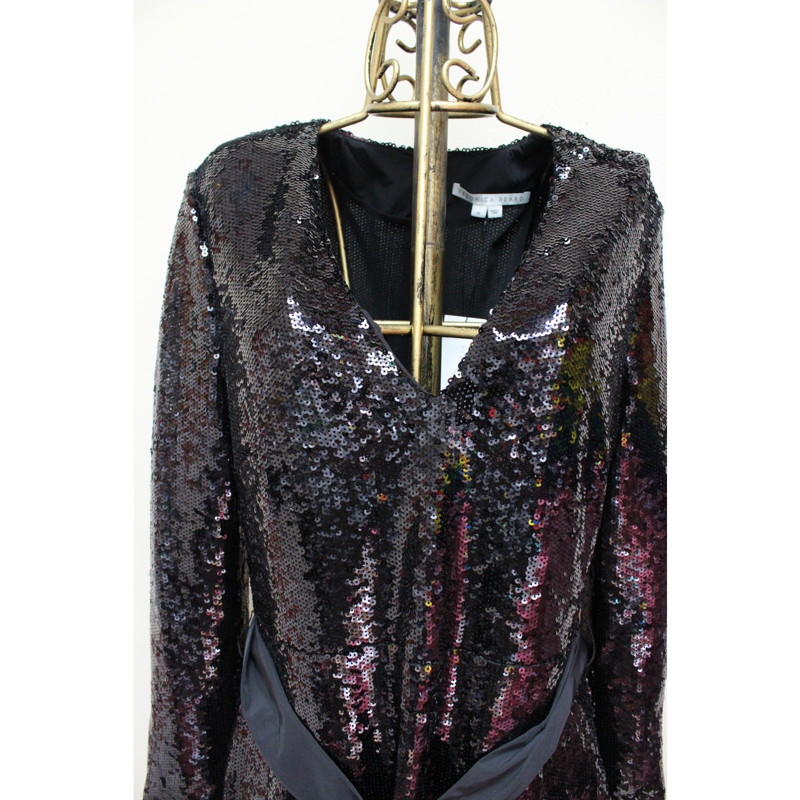 NWT Veronica Beard Black Dalyn Sequin Bow Midi Dress Size 16
