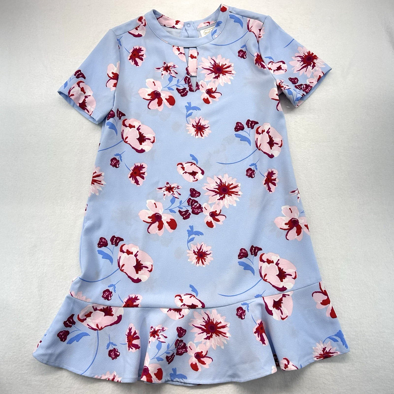 Mud Pie Floral Breeze Lana Flounce Dress Small Keyhole Neck Pastel Blue Cottage