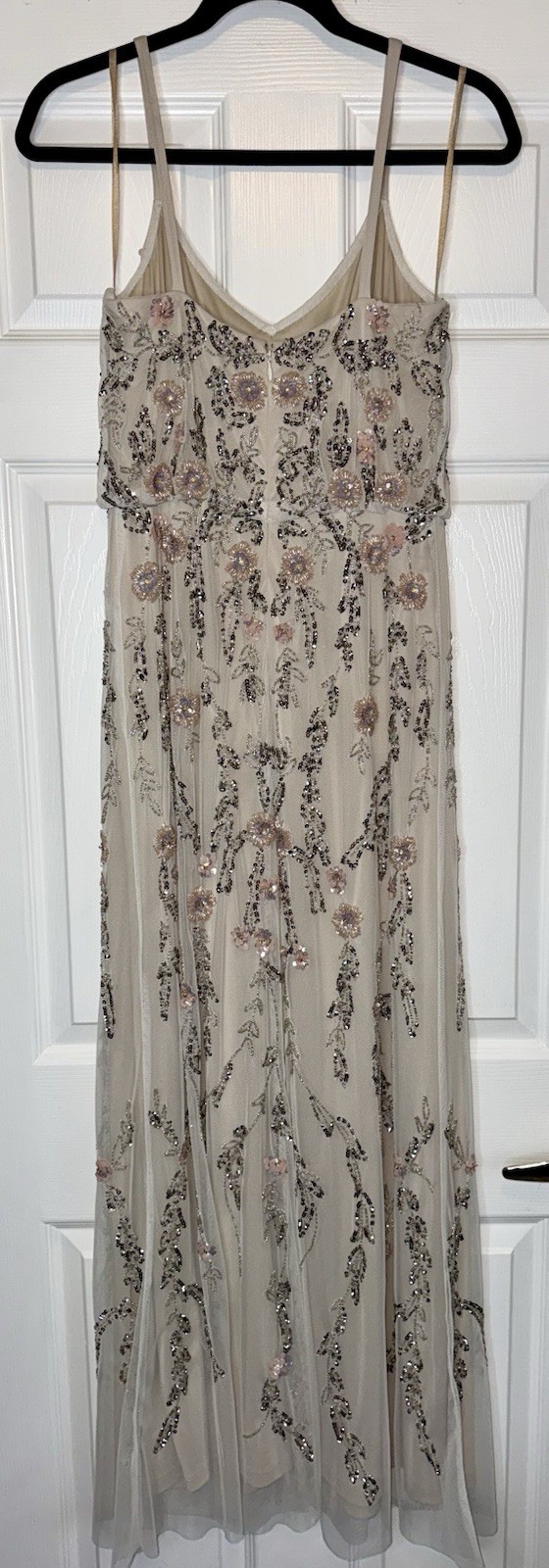 ADRIANNA PAPELL Ivory Pink Silver Embellished Beaded Floral Mesh Blouson Gown 6