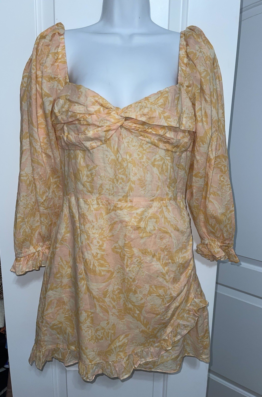 Karlie Floral Mini Dress Large Tiered Ruffled Boutique Boho Flirty Sheer Lined