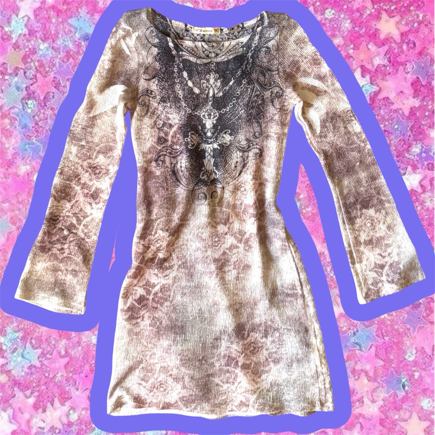 Forever 21 TRUE vintage y2k bell sleeve minidress XS S dress ed hardy affliction
