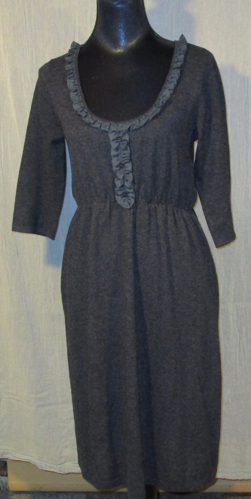 Anthropologie Medium Grey Wool Cashmere Blend Dress with Ruffle Detail