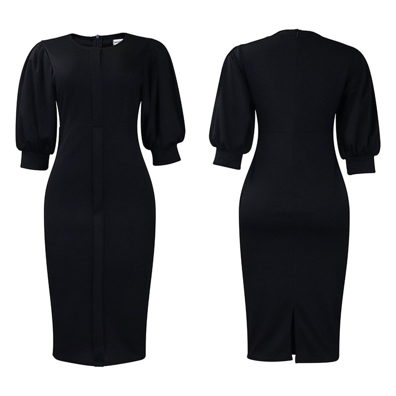 Temperament Size Dress Puff Sleeve Puff Sleeve Women’s Wear Sheath Large