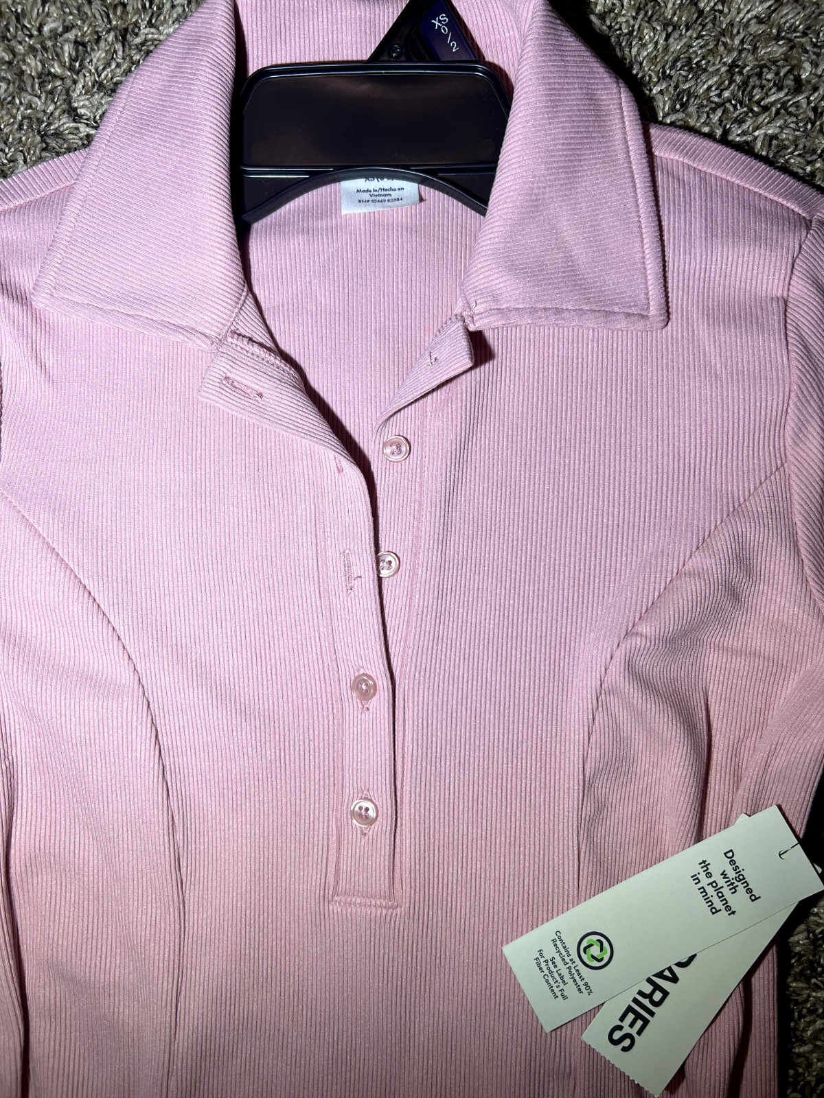 No Boundaries Ribbed Polo Dress with Long Sleeves, Women’s XS
