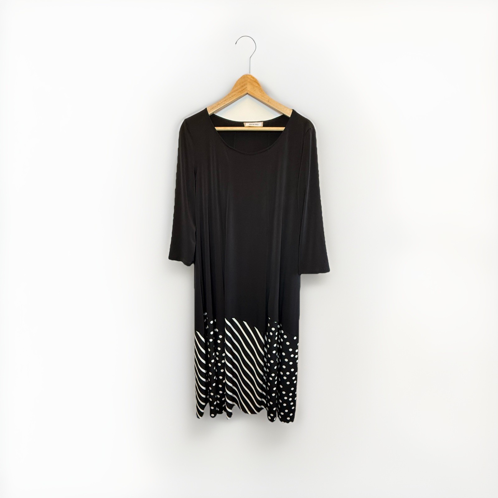 Elena Miro Womens Size UK 14 Black Mixed Pattern A Line Midi Dress