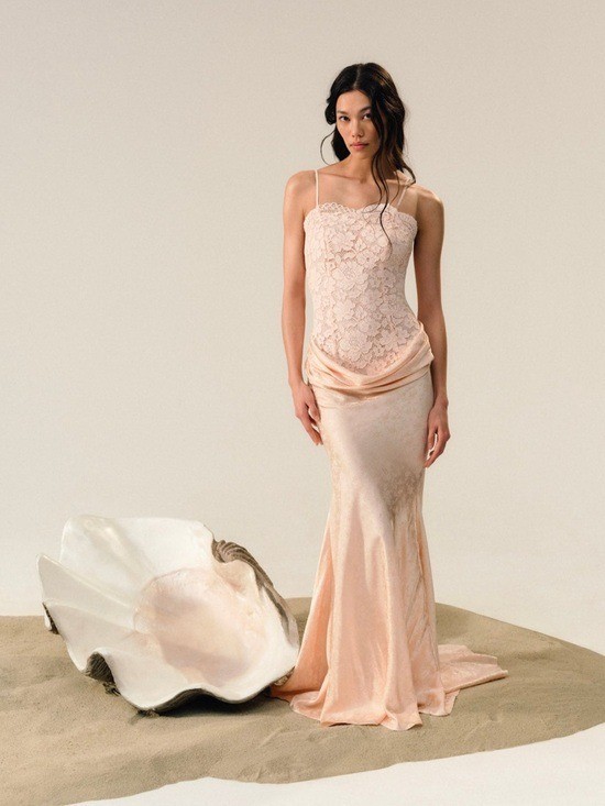 $589 NWT For Love And Lemons “Karissa” Maxi Gown in Peach Sz 2