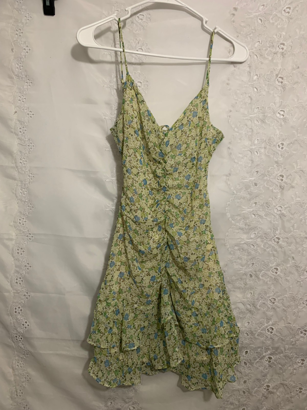 Pookie & Sebastian Rica Floral Ruched Dress Green Size S NWT