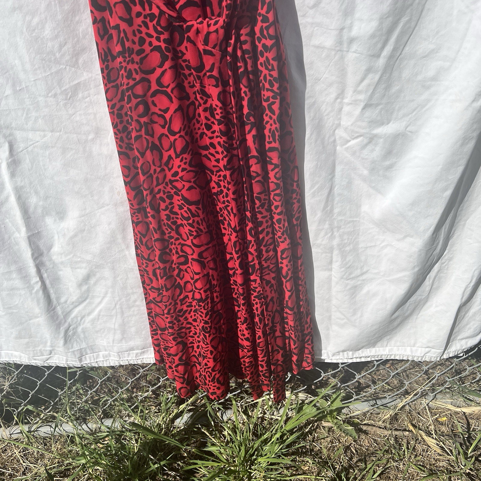 IMAN XL Red Black Leopard Animal Print High Low Maxi Faux Wrap Dress Exotic NWT