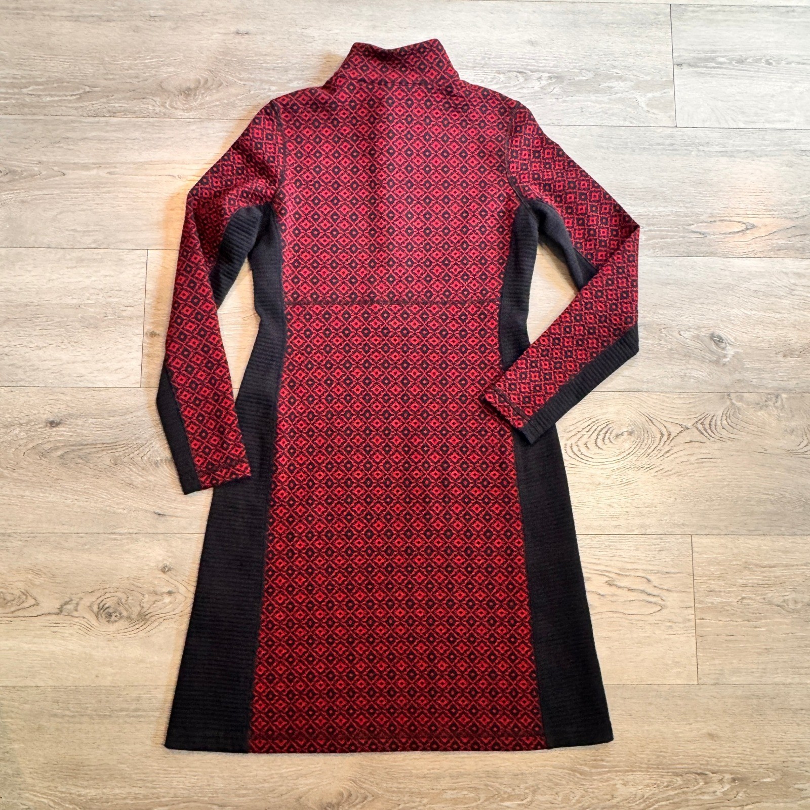Sahalie Fair Isle Quarter Zip Sweater Dress Knit Casual Red Black Medium