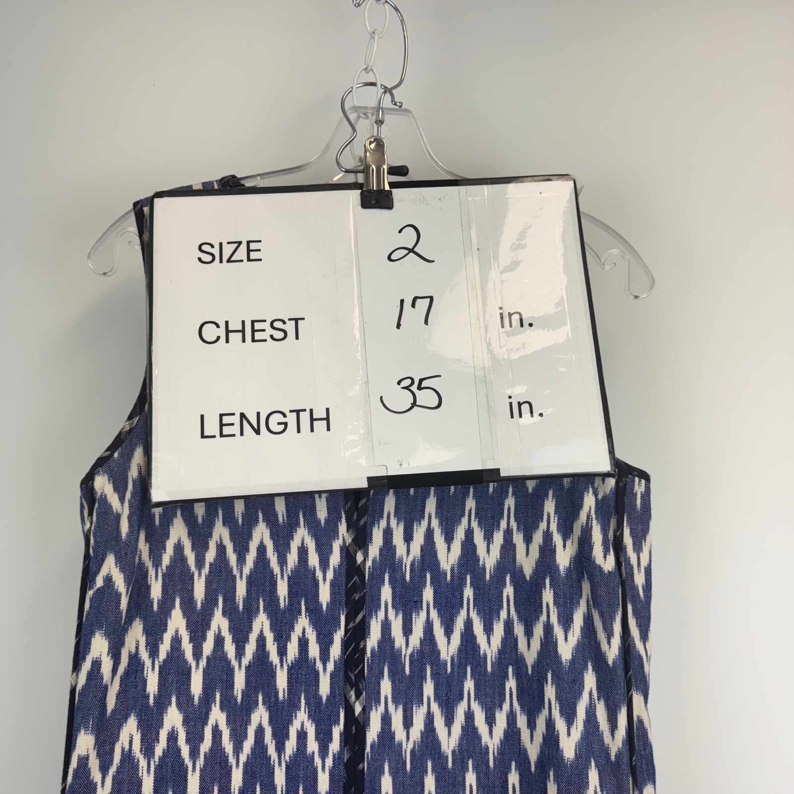 J.Crew Blue White Ikat Chevron Cotton Shift Dress Split Neck Womens 2 RN77388