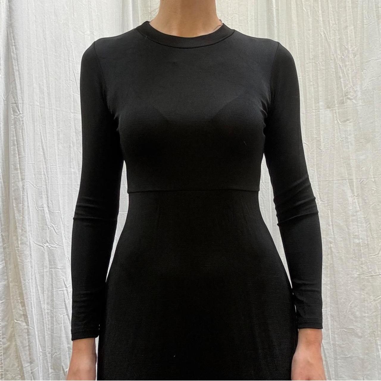 Moda International Black Slinky Long Sleeve Mini Dress Stretchy Vintage 90s XS