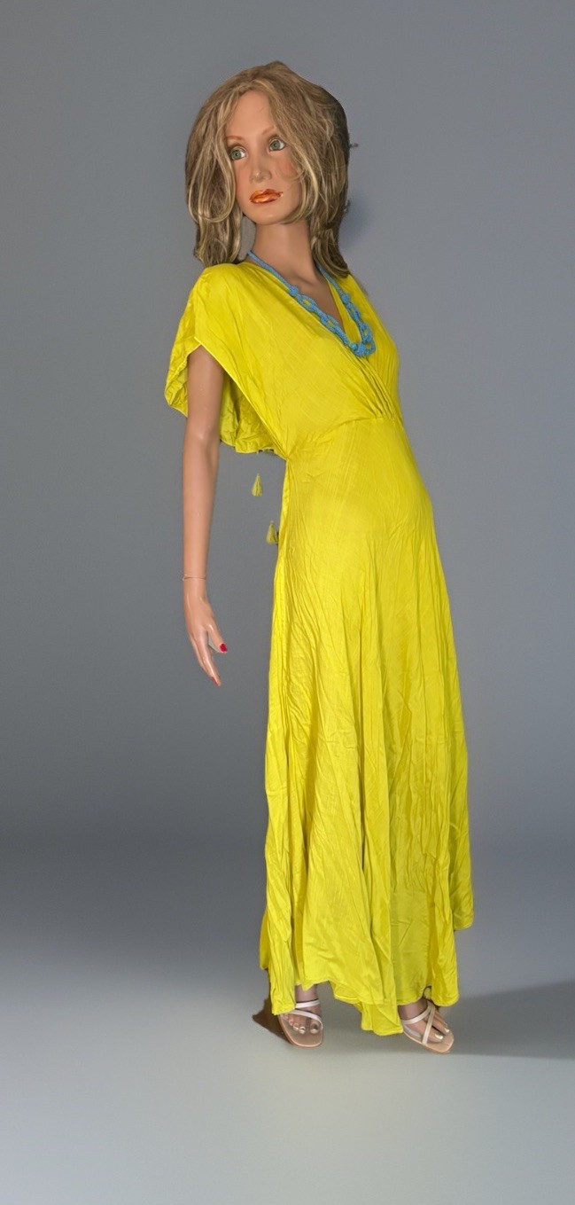 NWOT Flowing Backless Tassels V-neck/Flutter Sleeves Maxie Dress Boho/Summer M/L