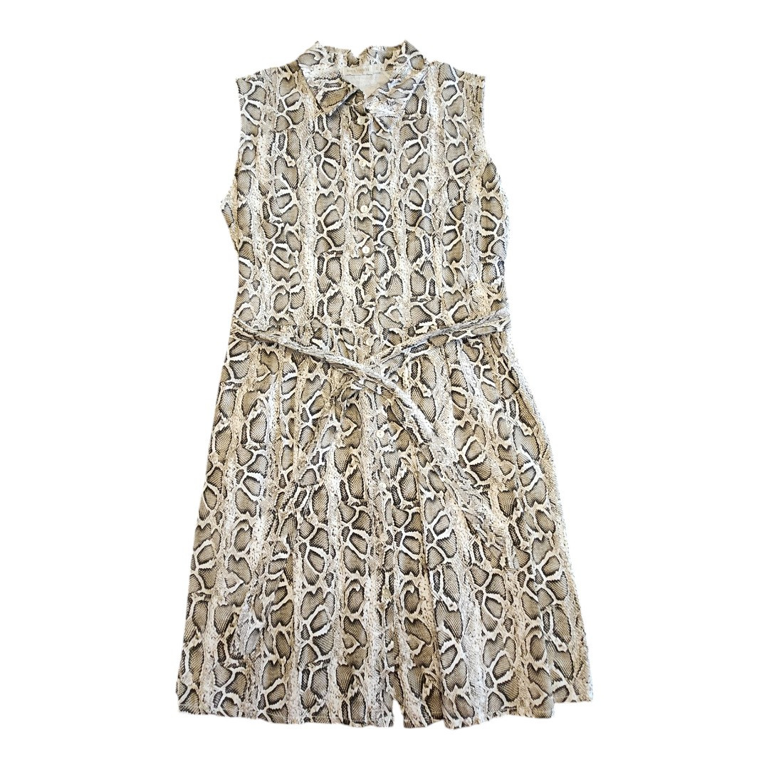NWOT Laura Bianchi Snake Print Linen Dress Womans Medium Tan Black Belted Italy