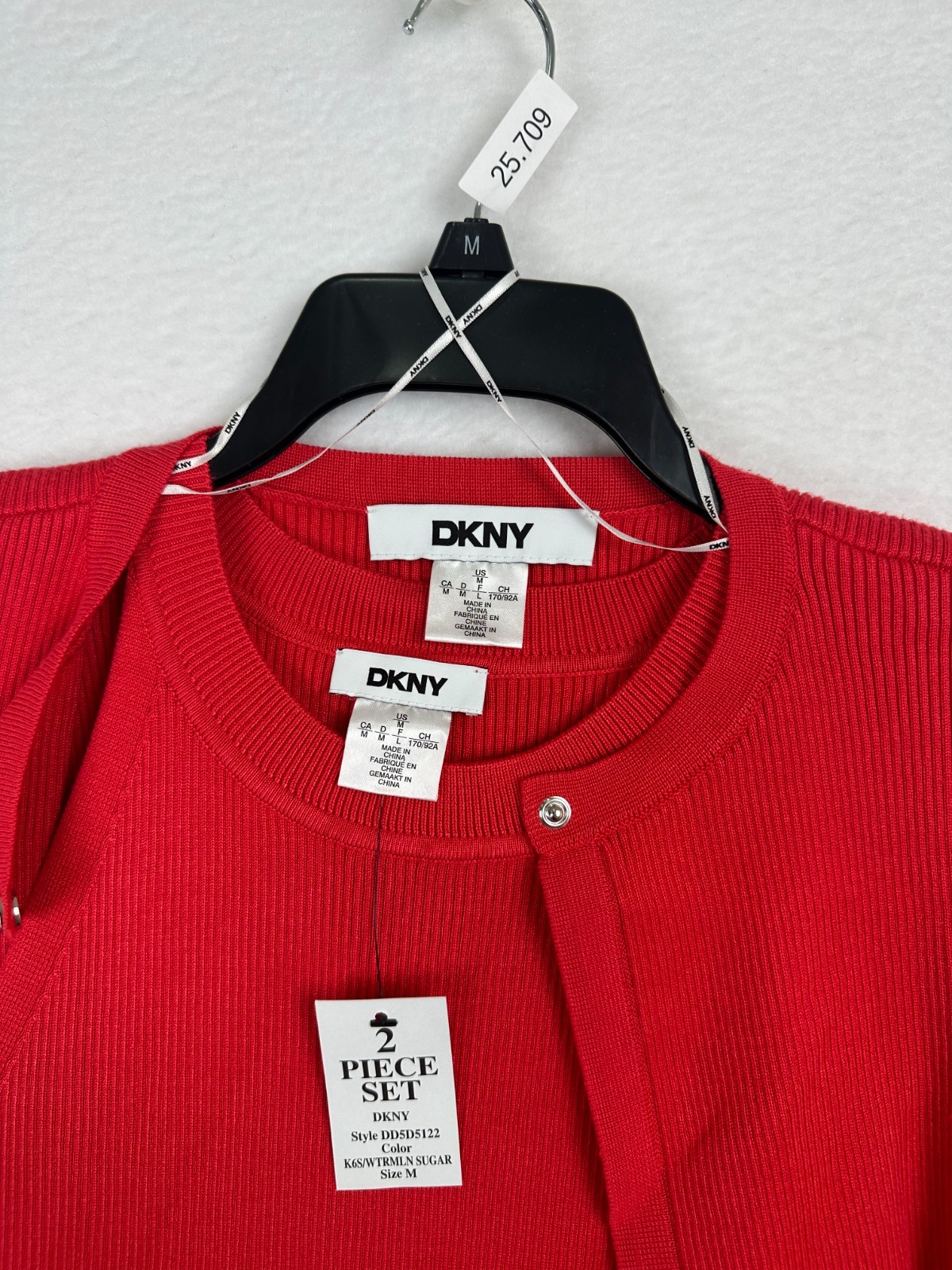 DKNY Cardigan Dress Medium 2-Piece Set Sheath Sleeveless Watermelon Pink NWT 169