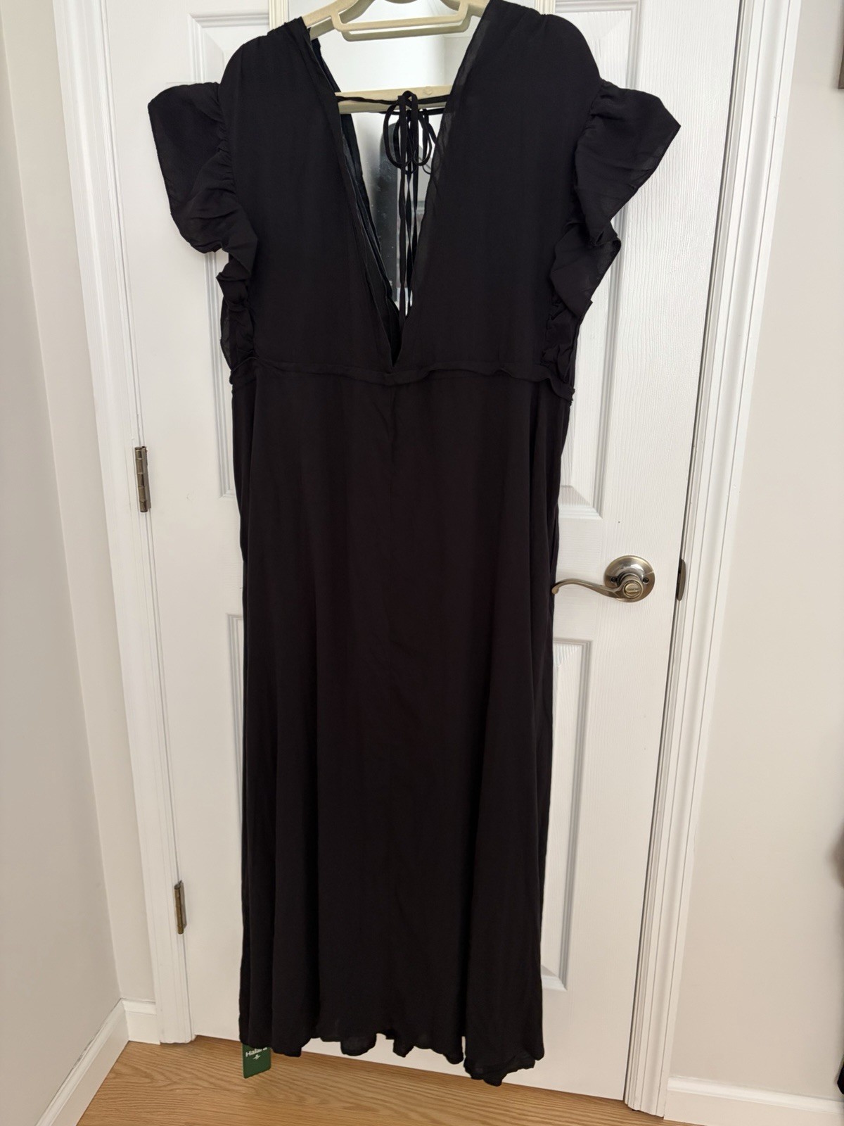 Halara Deep V Neck Butterfly Sleeve Drawstring Flowy Maxi Dress Black XL New!