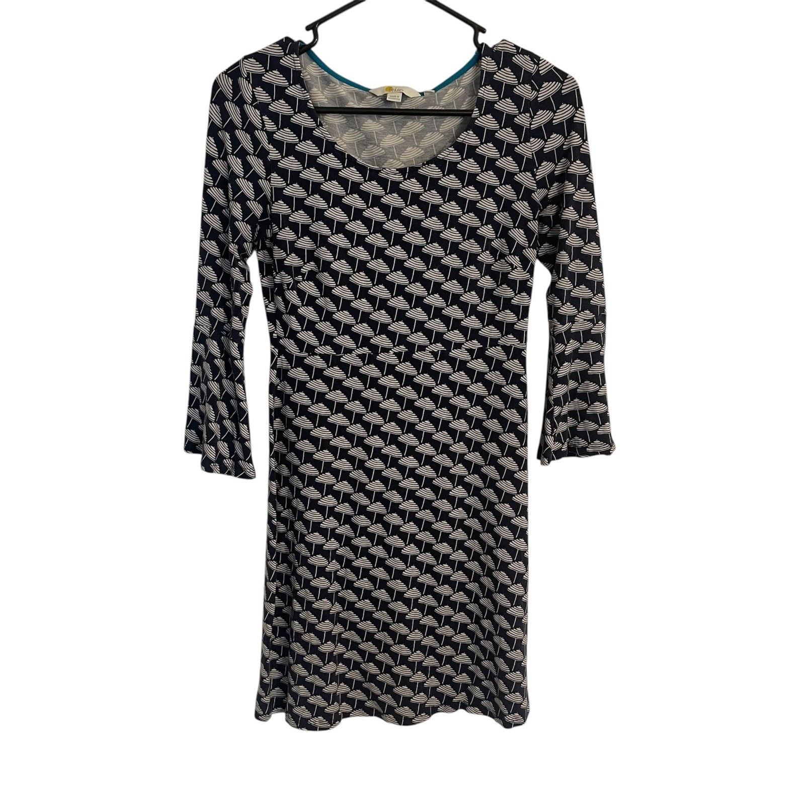 Boden Women’s Navy Blue White Geometric Print Long Sleeve Dress US 4 UK 8