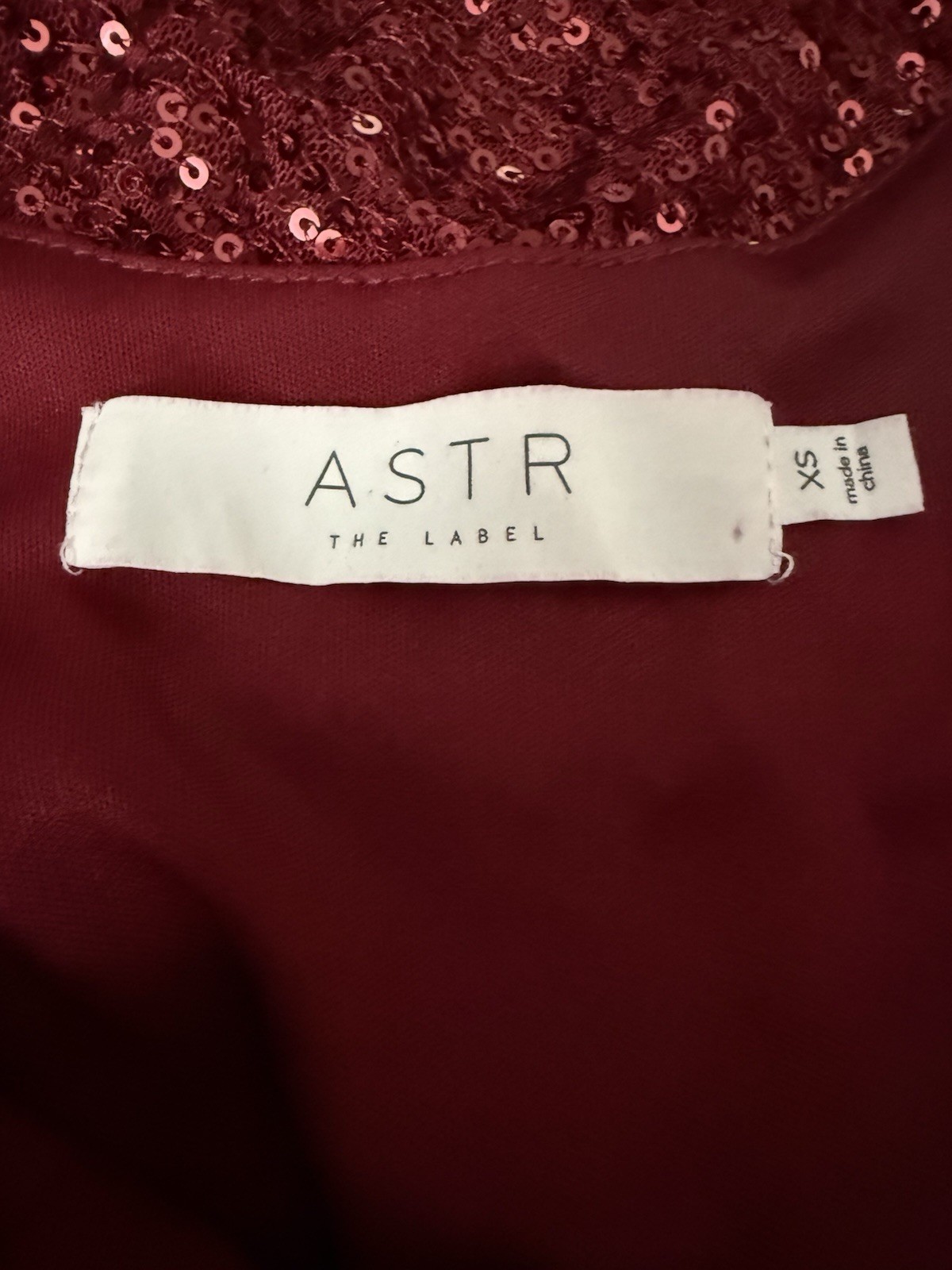 ASTR The Label Wine Sequin Crew Neck Flutter Sleeve Drape Back Mini Dress XS