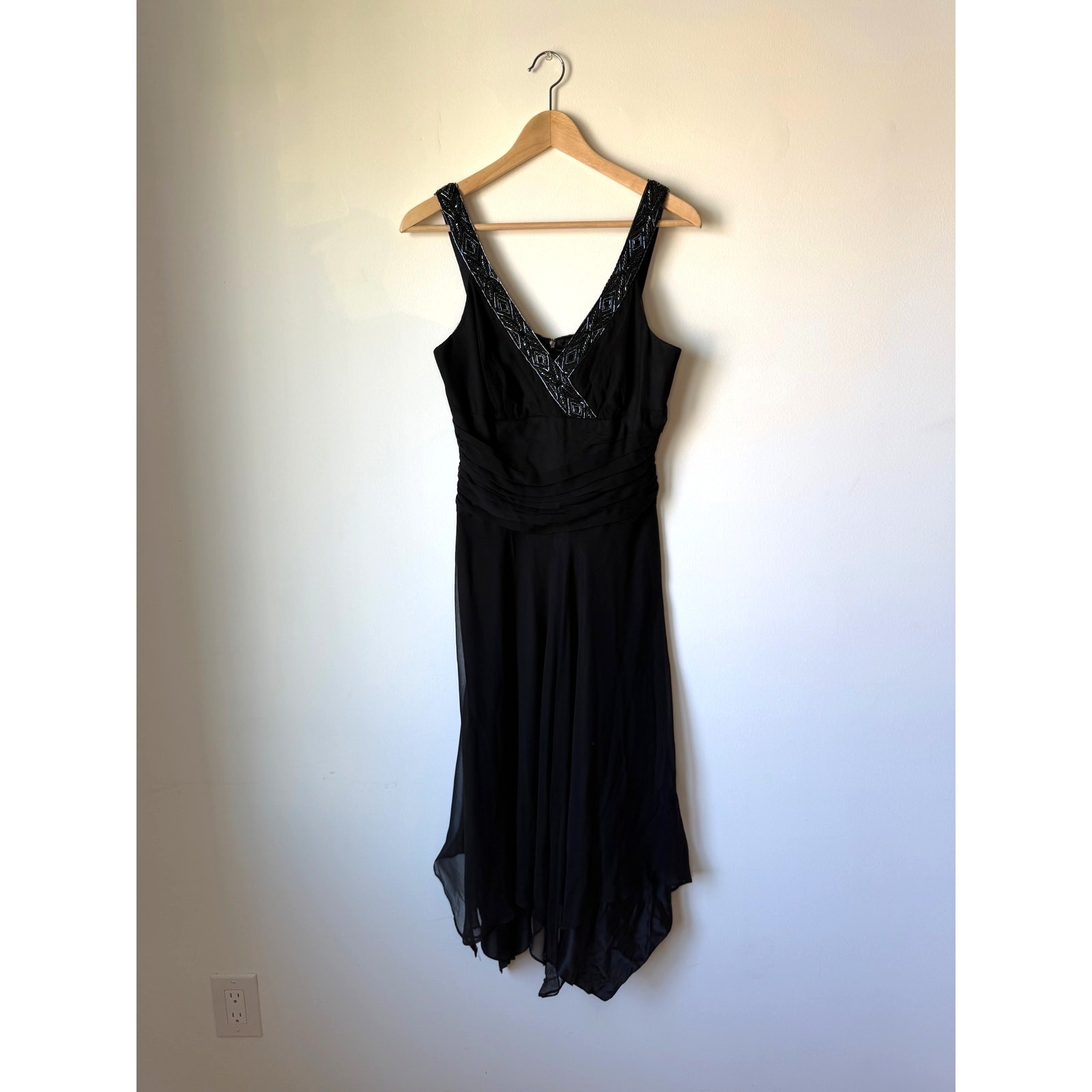Donna Ricco Y2K Vintage Black Silk Beaded Handkerchief Cocktail Dress Size 8