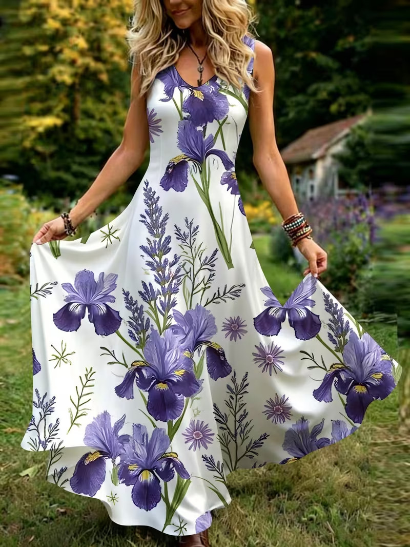 Boho Plus Size Maternity Dress Iris Print Flowy A-line