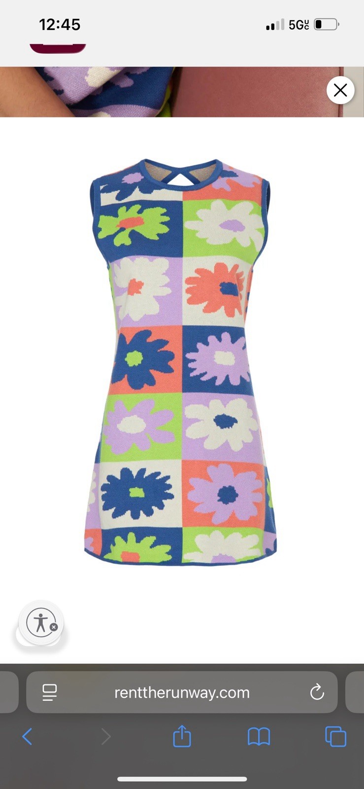 Louna Knit Shift Mini Dress Crew Neck Sleeveless Blue Printed Floral Multi SZ XS