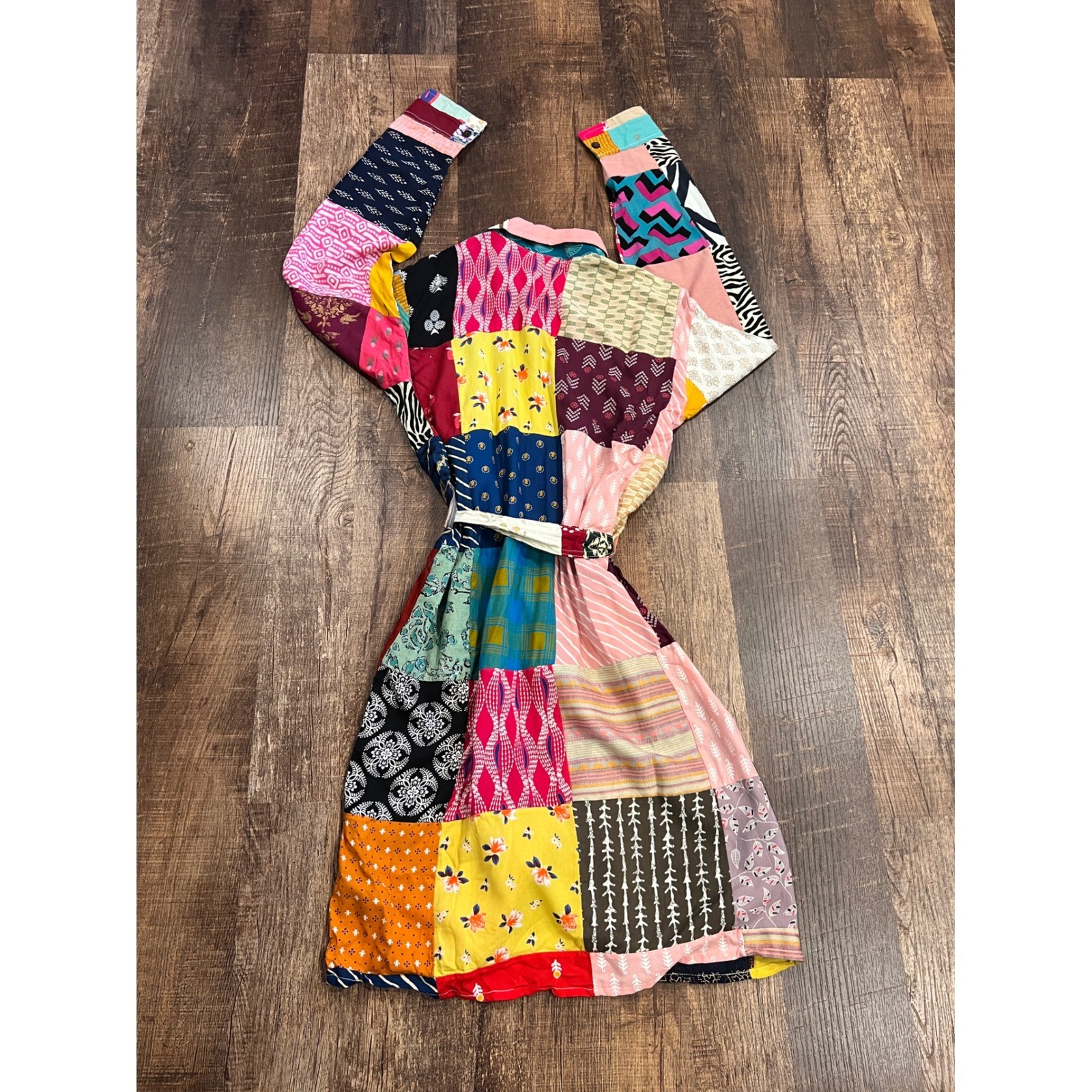 Ashley Taylor Womens Patchwork Shirt Dress Cotton Multi Color Long Sleeve OS