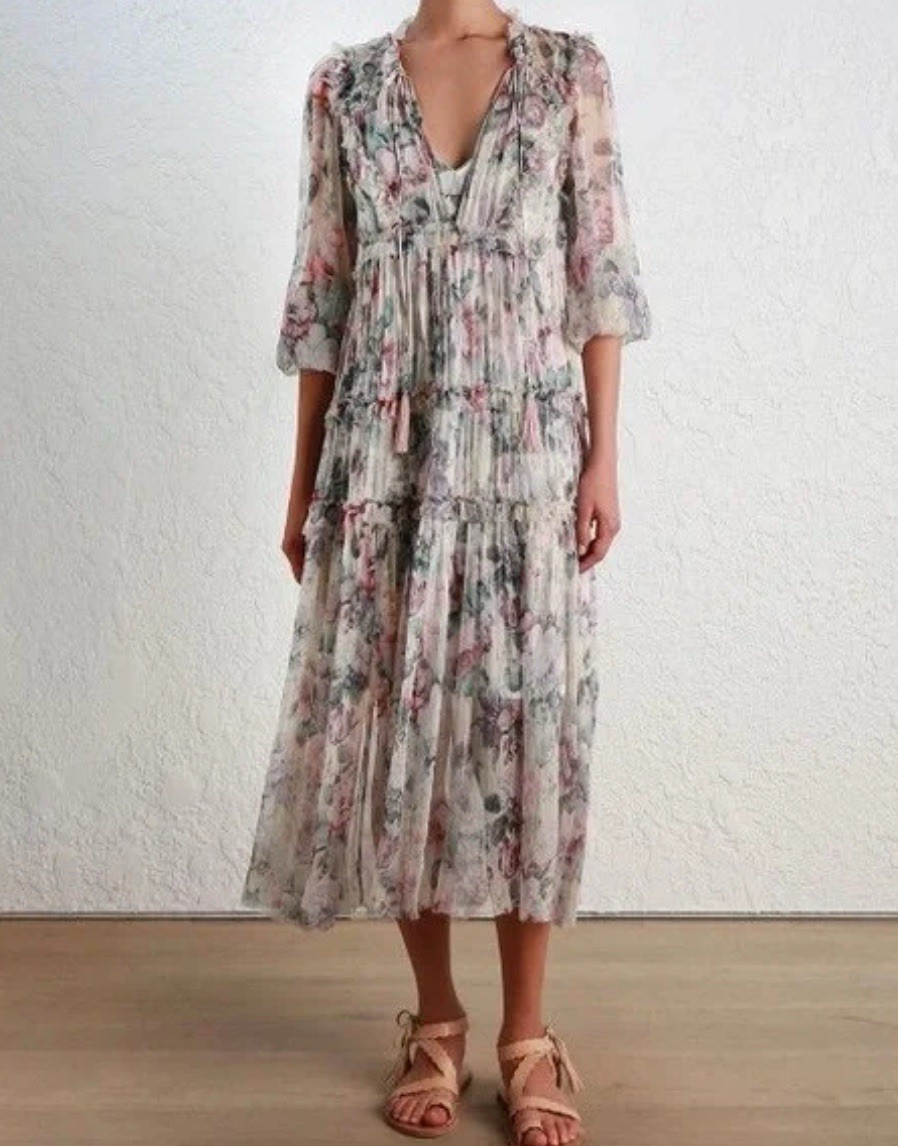 O.P.T Anthropologie Dress Womens Medium Floral Midi Feminine Flowy Romantic
