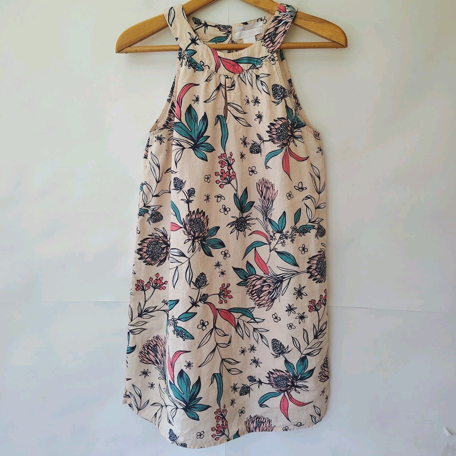 Rachel Ashwell 100% Linen Sleeveless Floral Mini Dress S Coastal Cottage Boho