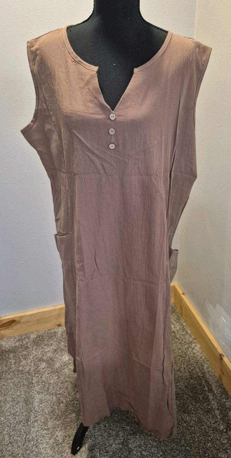 Women’s 2XL Brown Midi Shift Dress Sleeveless Textured Pockets NWOT