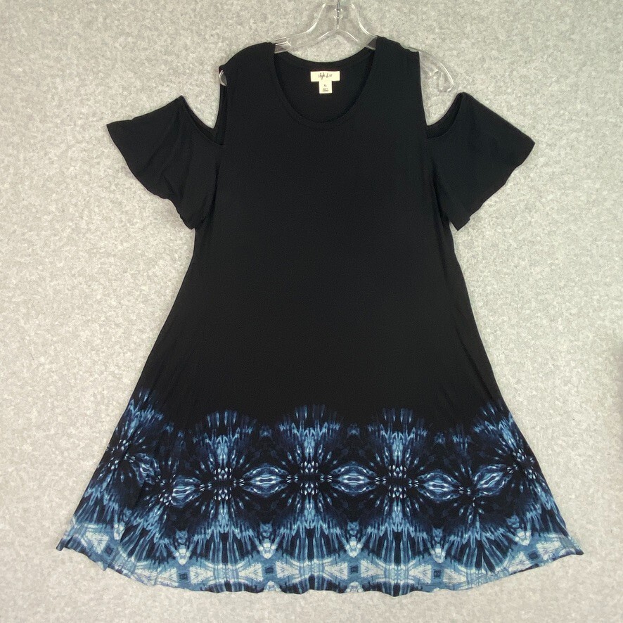 Style & Co Dress Womens XL Blue Cold Shoulde Short Sleeve Flared Knit Pullover