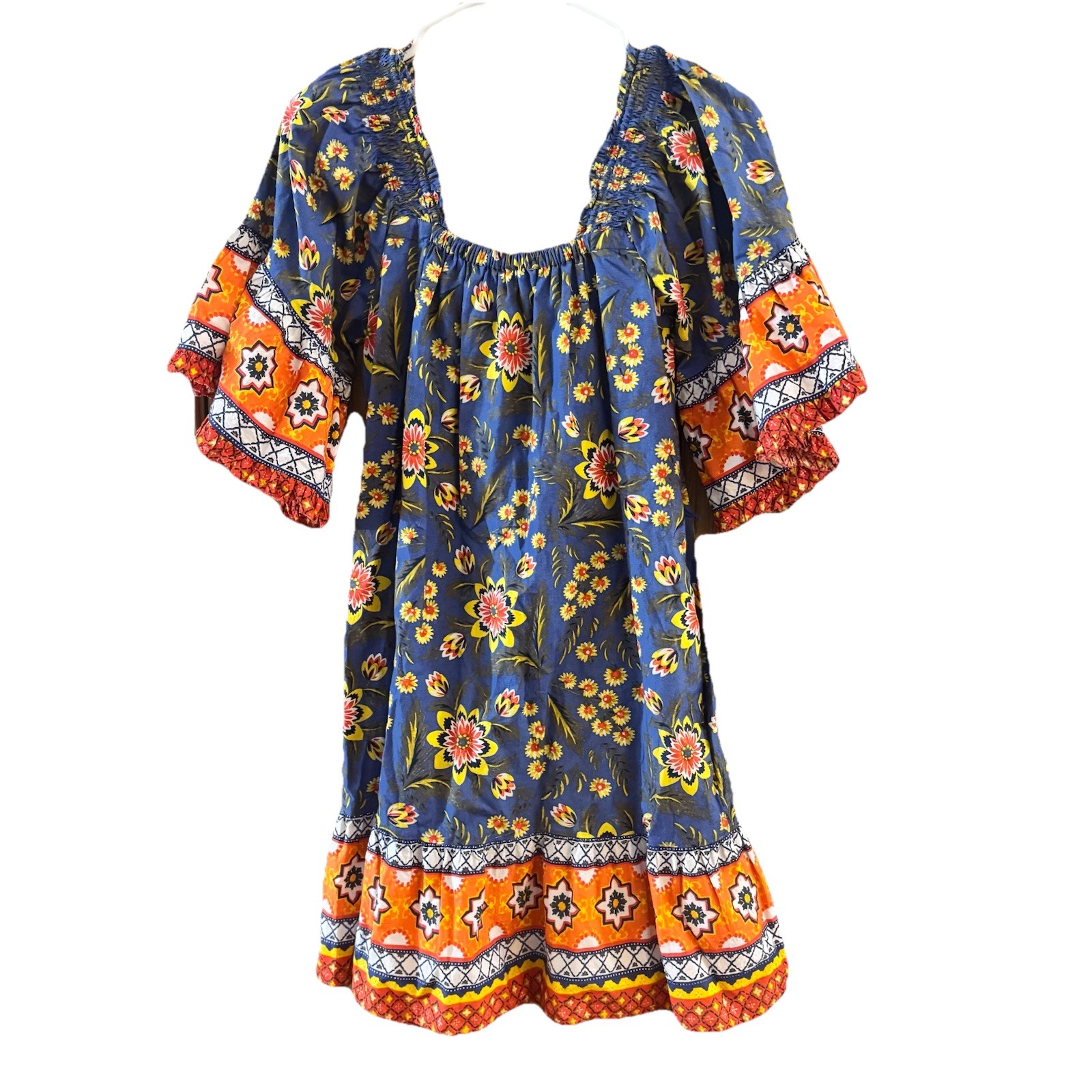 Joie Baja Blue Floral Midi Dress Women’s Small Pockets Square Neck (No Belt)